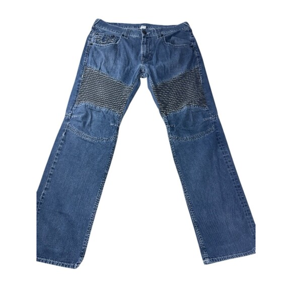 True Religion Men’s Moto Slim Run Stitch Jeans Size 36 Denim Streetwear Edgy - Picture 1 of 11